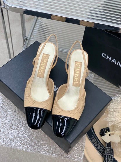 HIGH SLINGBACKS 65 BEIGE CREAM MIX BLACK CALFSKIN