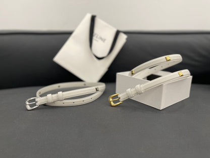 CL SMALL 18 MM TRIOMPHE BELT IN TAURILLON WHITE LEATHER GOLD HARDWARE