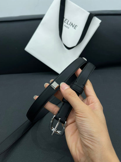 CL SMALL 18 MM TRIOMPHE BELT IN TAURILLON BLACK LEATHER SILVER HARDWARE