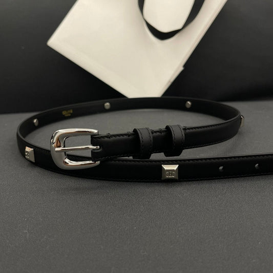 CL SMALL 18 MM TRIOMPHE BELT IN TAURILLON BLACK LEATHER SILVER HARDWARE