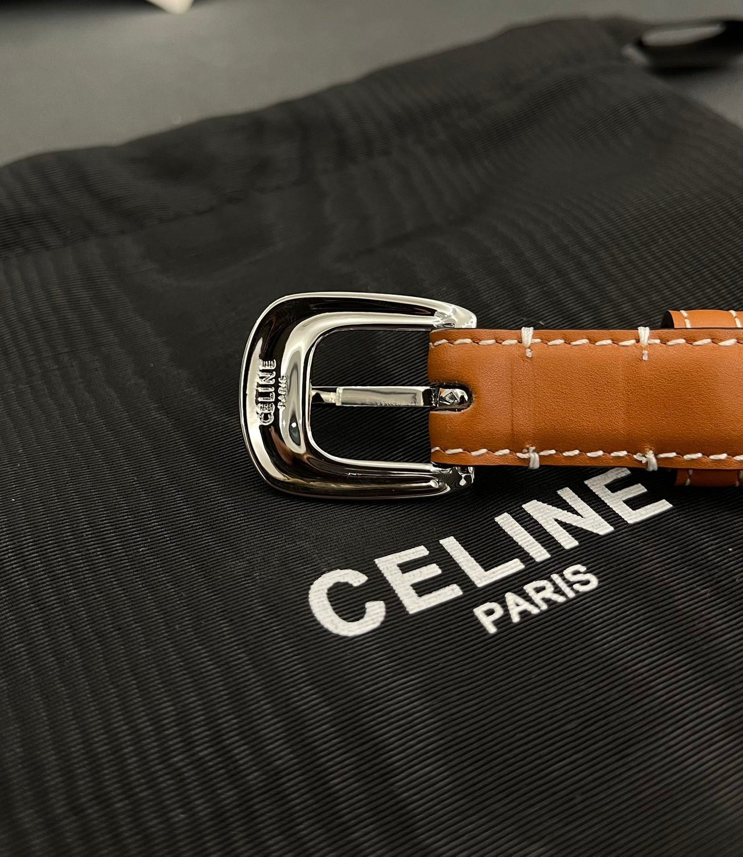 CL SMALL 18 MM TRIOMPHE BELT IN TAURILLON BRONZE BROWN LEATHER SILVER HARDWARE