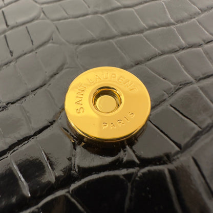 KATE TASSEL 20 BLACK CROCODILE PATTERN CALFSKIN WITH GOLD LOGO