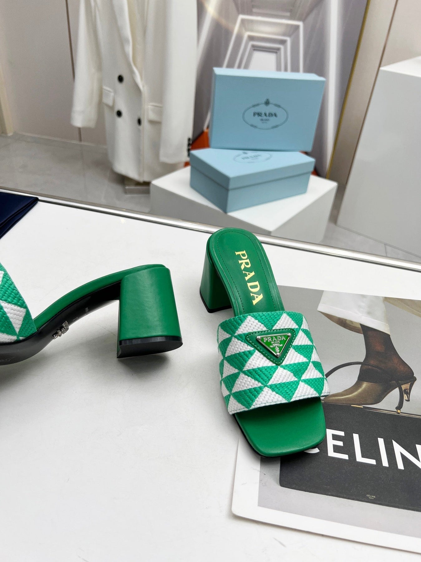 PRA EMBROIDERED SLIDES 65 GREEN FABRIC