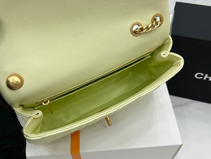 CC SMALL 23 FLAP BAG IN NEON YELLOW CALFSKIN GOLD HARDWARE