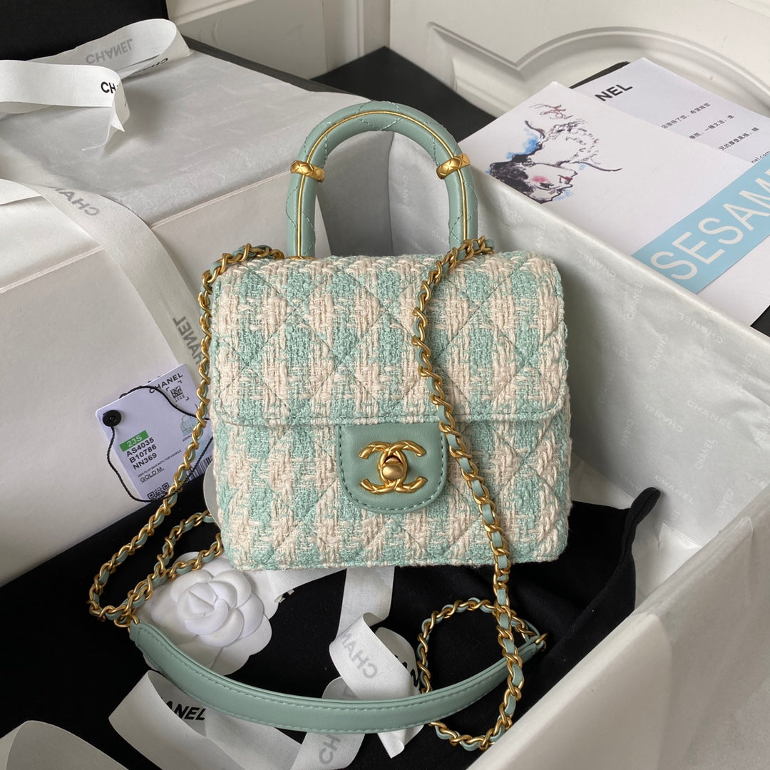 CC MINI 15 BAG IN GREEN MINT MIX WHITE WOOL TWEED