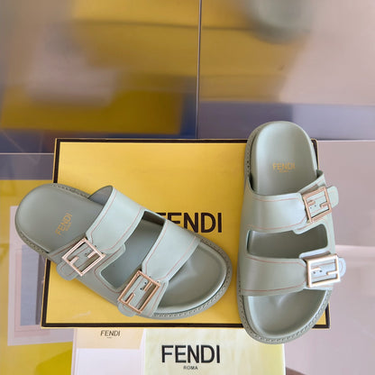 FENDI BAGUETTE DAD SANDALS IN ASH GREY CALFSKIN