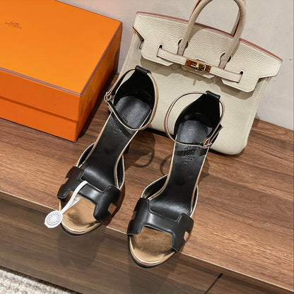H - CLASSIC SANDAL 125 BLACK MIX METALLIC GOLD LAMBSKIN