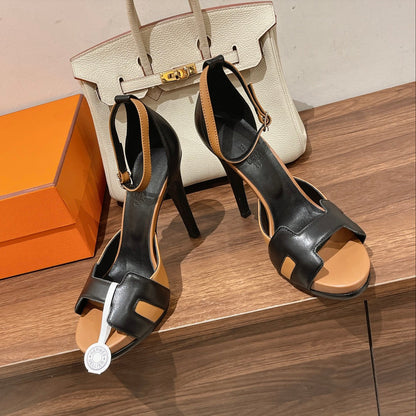H - CLASSIC SANDAL 125 BLACK MIX CARAMEL LAMBSKIN