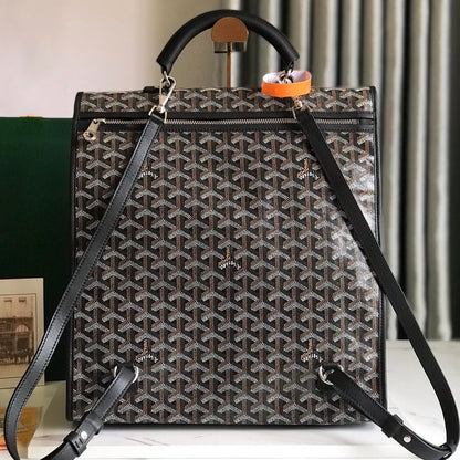 SAINT LÉGER BACKPACK 35 IN BROWN MIX BALCK GOYARDINE CANVAS AND CALFSKIN WITH CARTOON PATCH