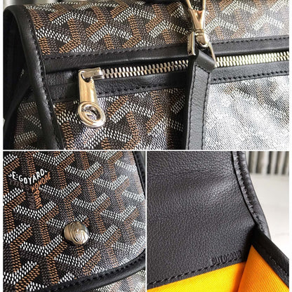 SAINT LÉGER BACKPACK 35 IN BROWN MIX BALCK GOYARDINE CANVAS AND CALFSKIN WITH CARTOON PATCH