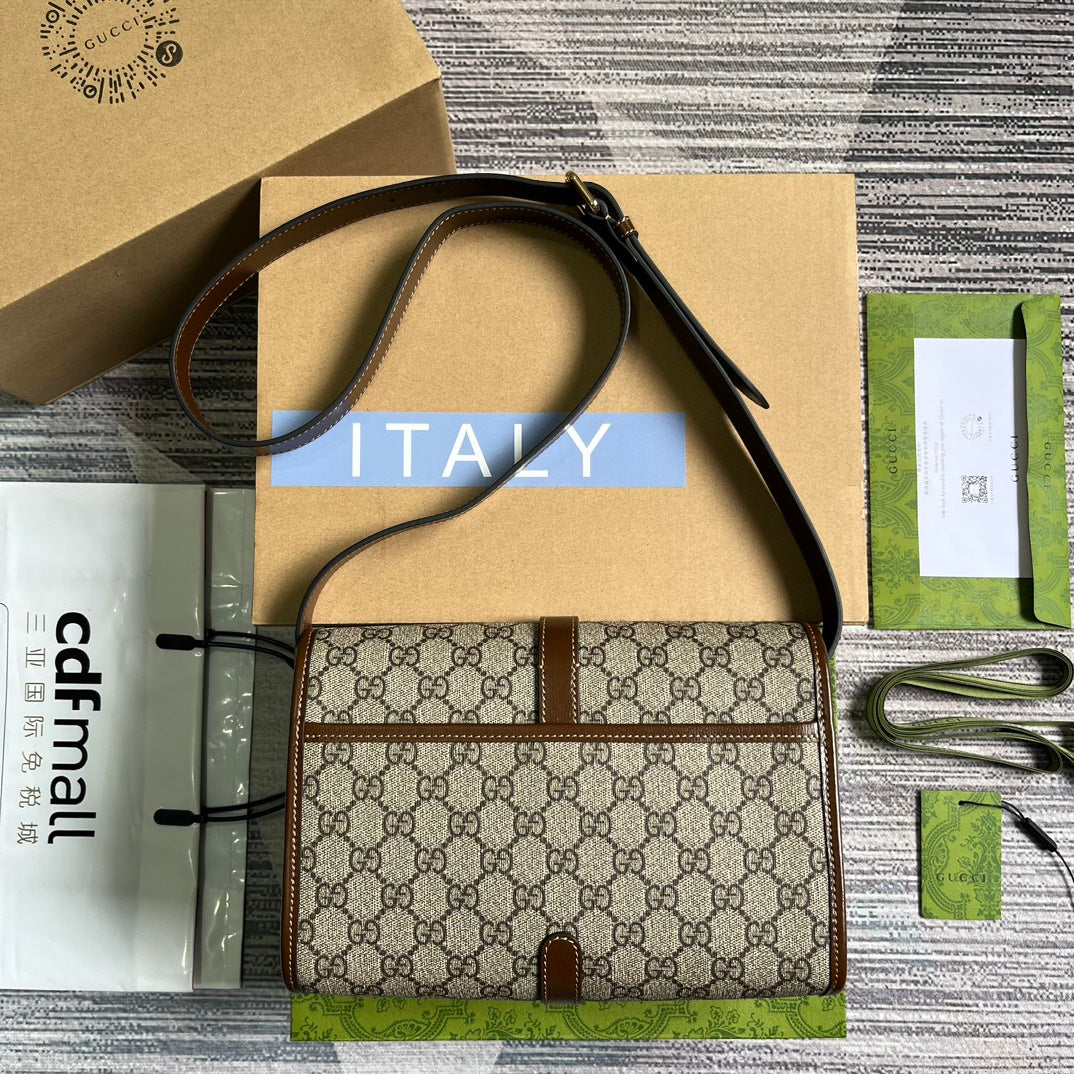MESSENGER BAG 25 IN BEIGE CANVAS ANG BROWN CALFSKIN