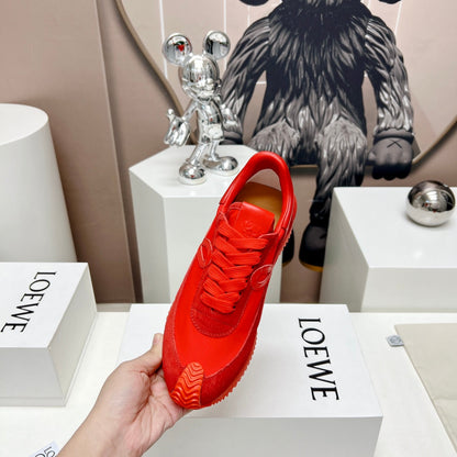 FLOW RUNNER SNEAKER IN RUBY RED SUEDE AND SHEEPSKIN