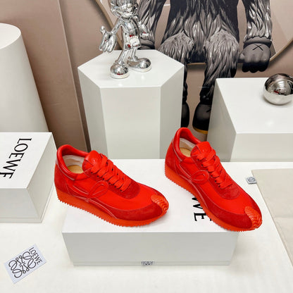 FLOW RUNNER SNEAKER IN RUBY RED SUEDE AND SHEEPSKIN