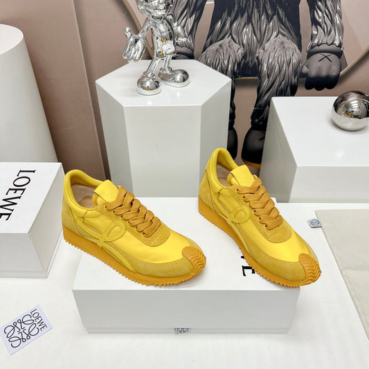 FLOW RUNNER SNEAKER IN SUN YELLOW SUEDE AND SHEEPSKIN