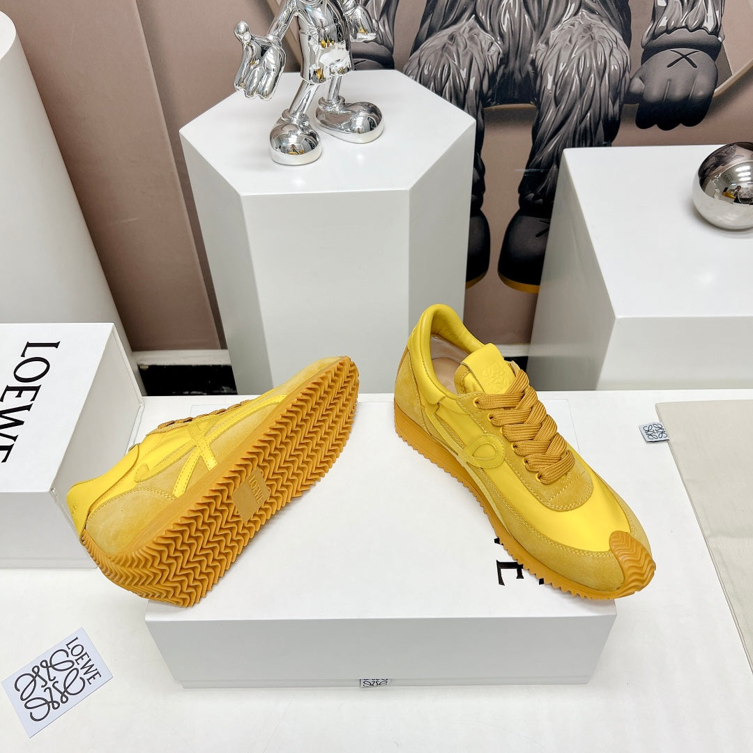 FLOW RUNNER SNEAKER IN SUN YELLOW SUEDE AND SHEEPSKIN