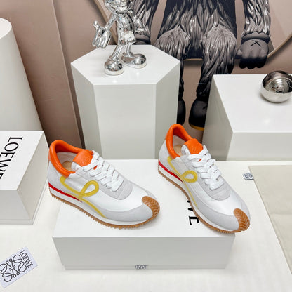 FLOW RUNNER SNEAKER IN PALE GRAY MIX VIVID ORANGE SUEDE AND SHEEPSKIN