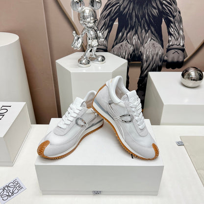 FLOW RUNNER SNEAKER IN WHITE IVORY SUEDE AND SHEEPSKIN