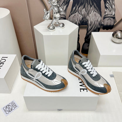 FLOW RUNNER SNEAKER IN SLATE GRAY SUEDE AND PALE GRAY SHEEPSKIN