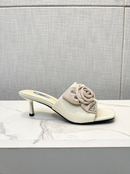 PRA FLOWER POINTED HEELS 55 IVORY CALFSKIN