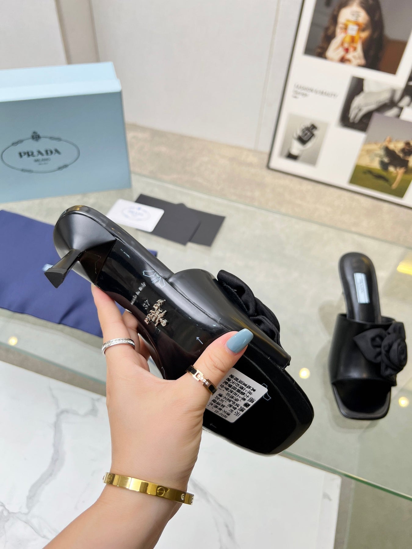 PRA FLOWER POINTED HEELS 55 BLACK CALFSKIN