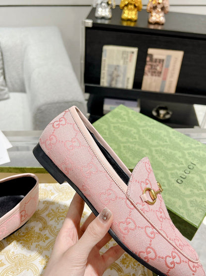 MEN'S LOAFER WITH HORSEBIT IN PINK PASTEL MONOGRAM JACQUARD FABRIC