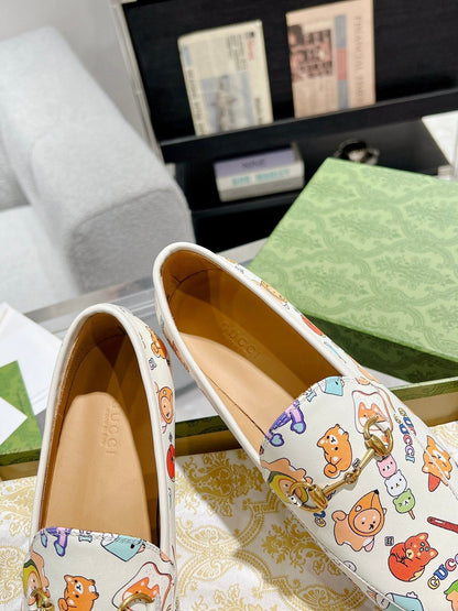 HORSEBIT LOAFER WITH CUTE ANIMAL PRINT IN WHITE CALFSKIN