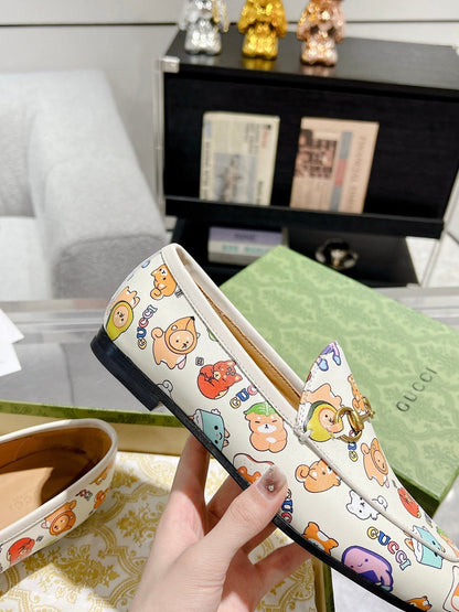 HORSEBIT LOAFER WITH CUTE ANIMAL PRINT IN WHITE CALFSKIN