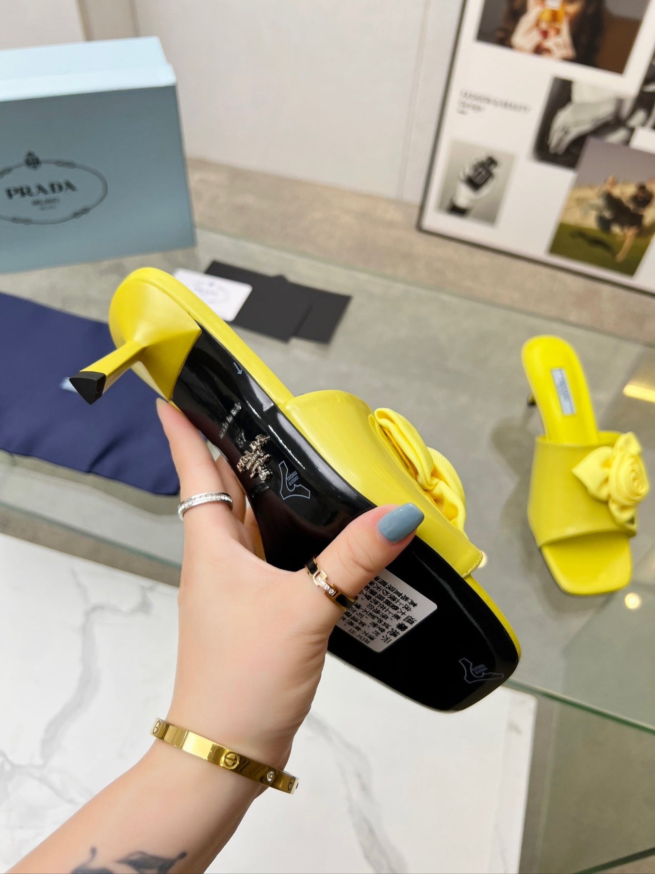 PRA FLOWER POINTED HEELS 55 LEMON CALFSKIN