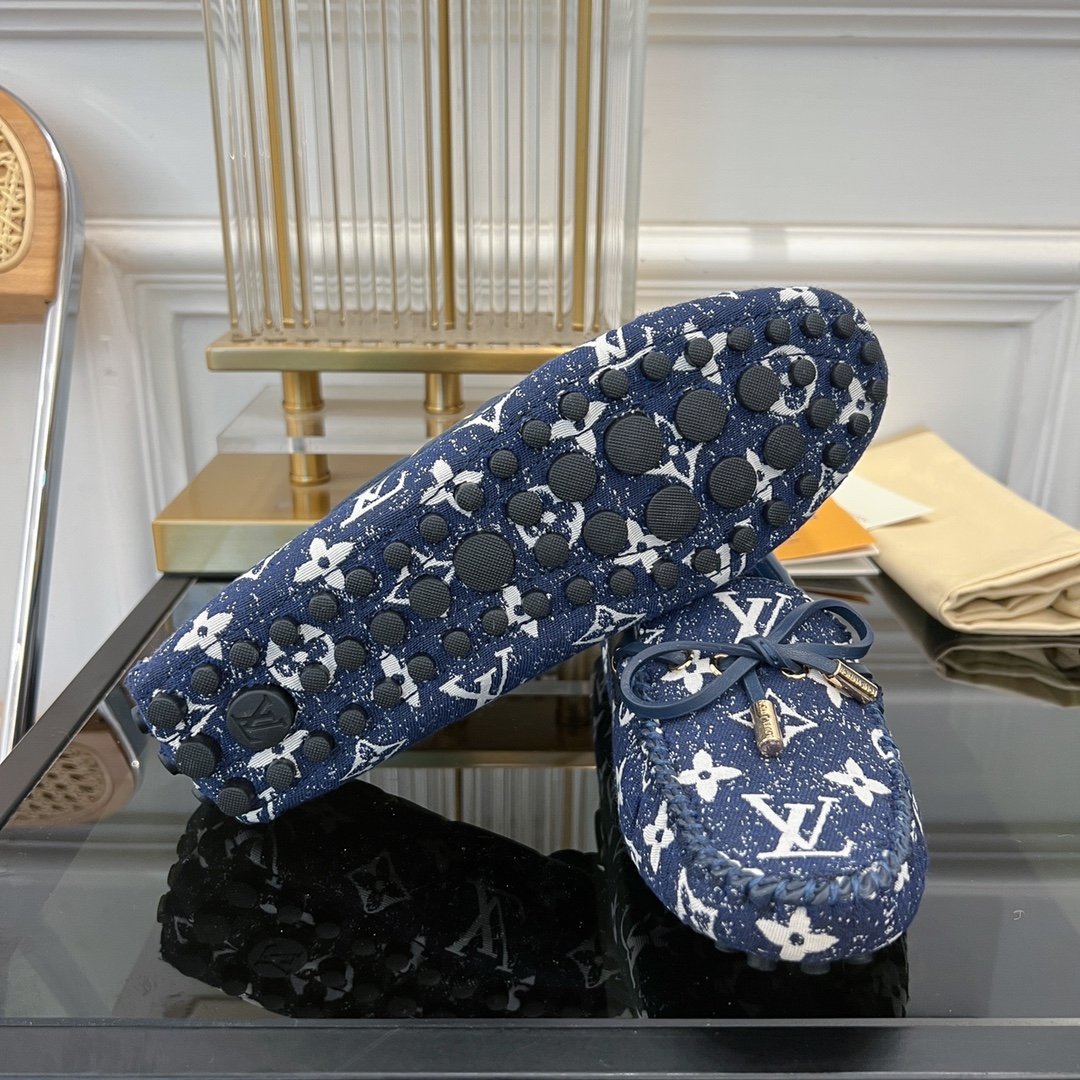 LV GLORIA FLAT LOAFER DENIM FLORAL FABRIC DARK BLUE