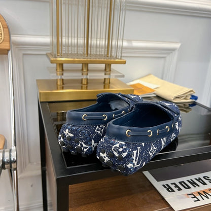 LV GLORIA FLAT LOAFER DENIM FLORAL FABRIC DARK BLUE