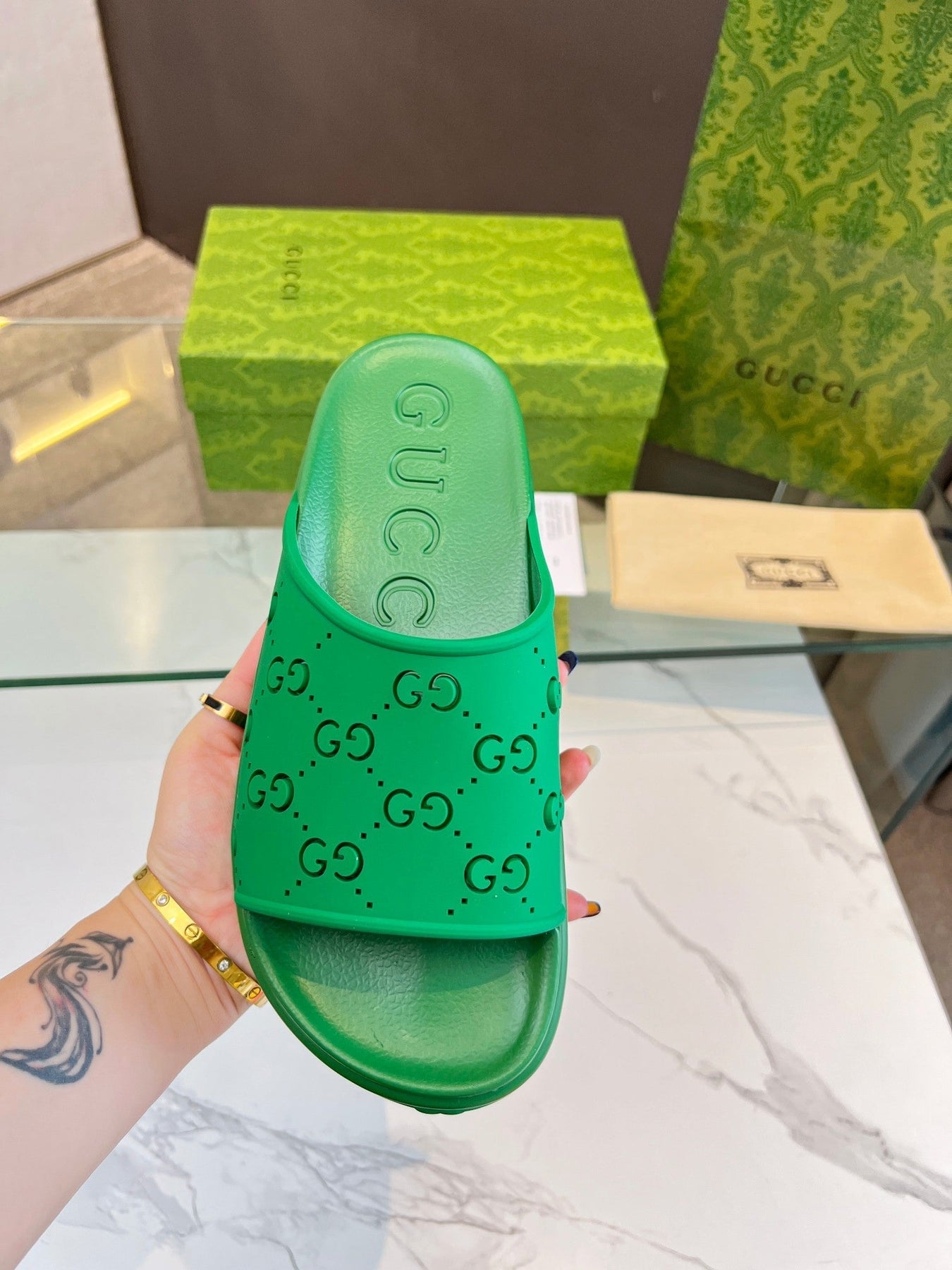 PLATFORM SANDALS IN EMERALD GREEN MONOGRAM IMPORTED TPU