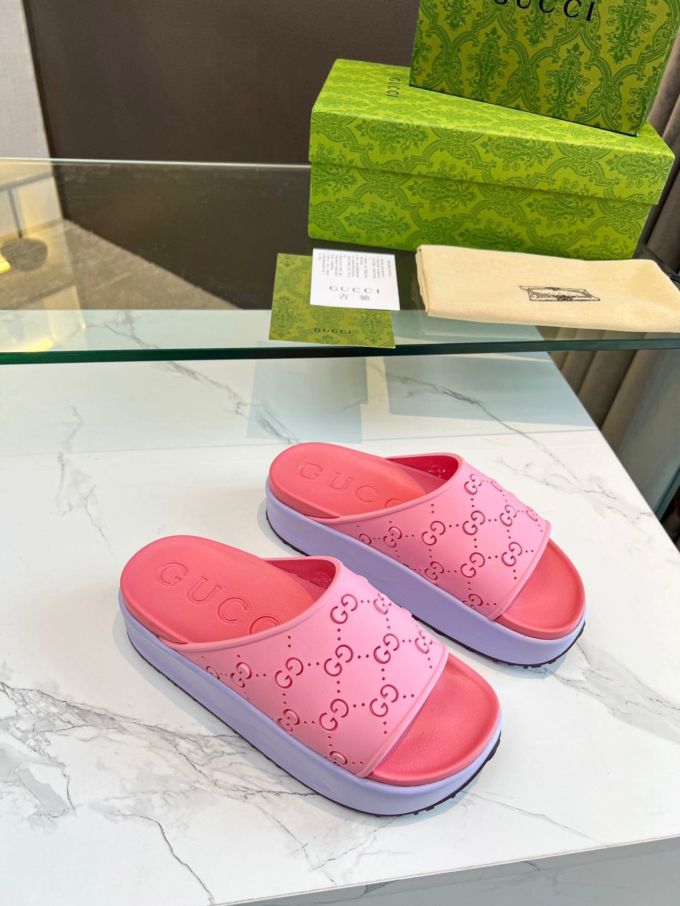 PLATFORM SANDALS IN BABY PINK MONOGRAM IMPORTED TPU