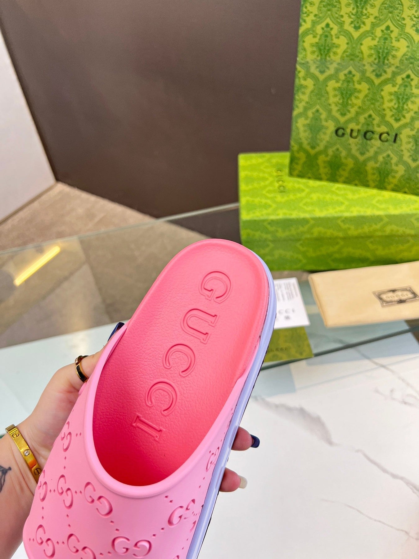 PLATFORM SANDALS IN BABY PINK MONOGRAM IMPORTED TPU