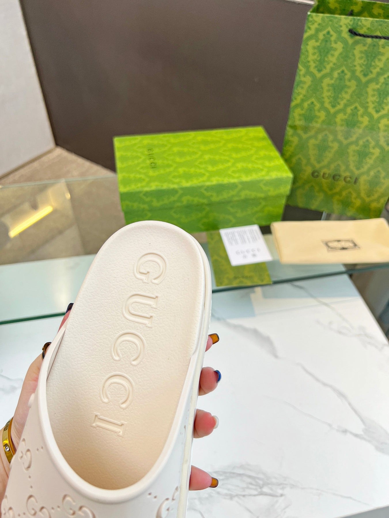 PLATFORM SANDALS IN WHITE CREAM MONOGRAM IMPORTED TPU