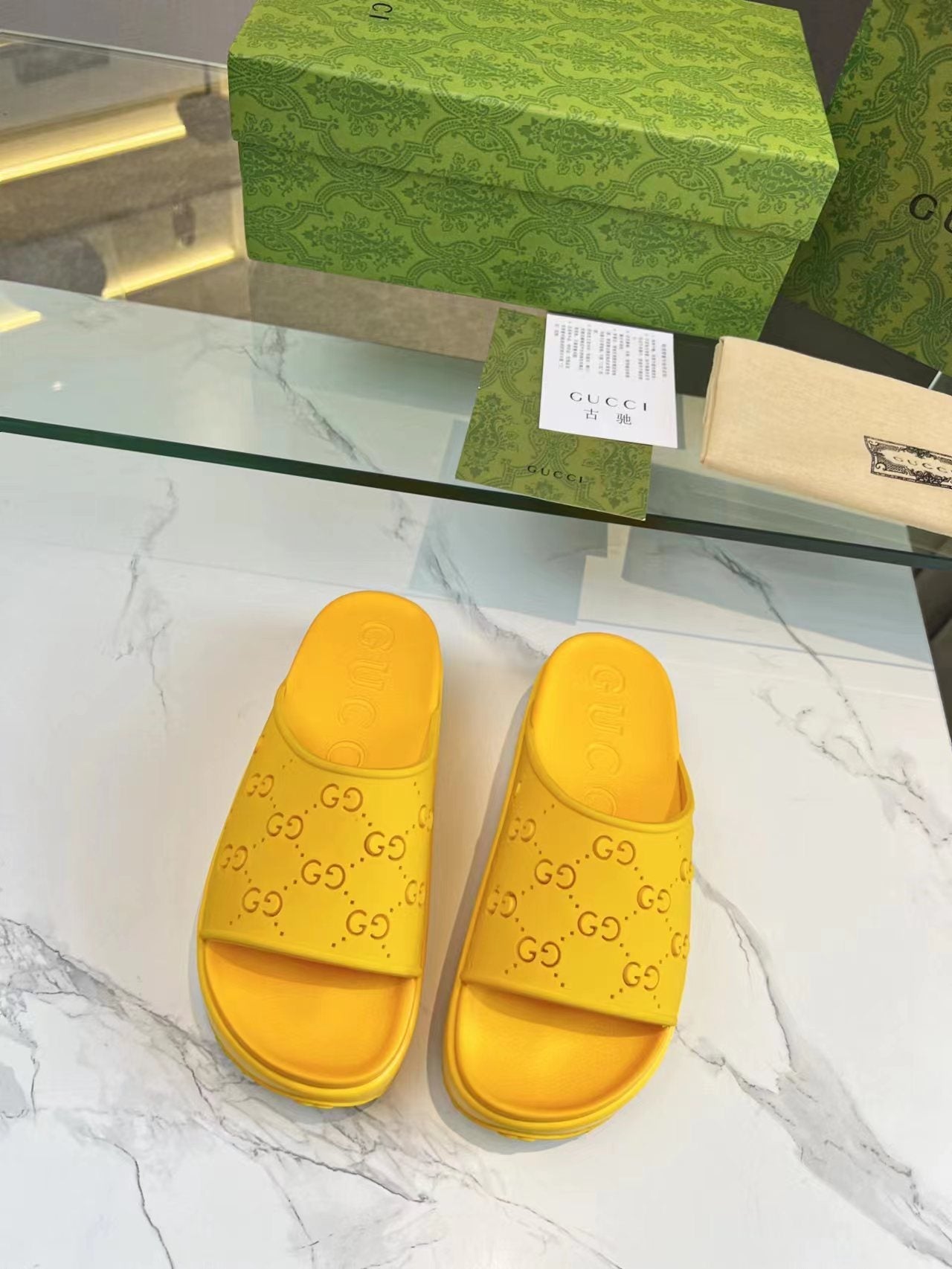 PLATFORM SANDALS IN BRIGHT YELLOW MONOGRAM IMPORTED TPU