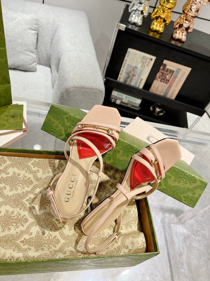 GG CLASSIC STRAPPY HEEL SANDAL PASTEL PINK CALFSKIN