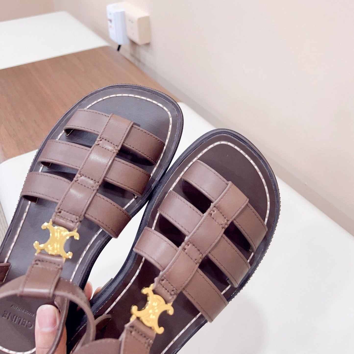 LYMPIA GLADIATOR SANDAL IN CALFSKIN CHOCOLATE BROWN