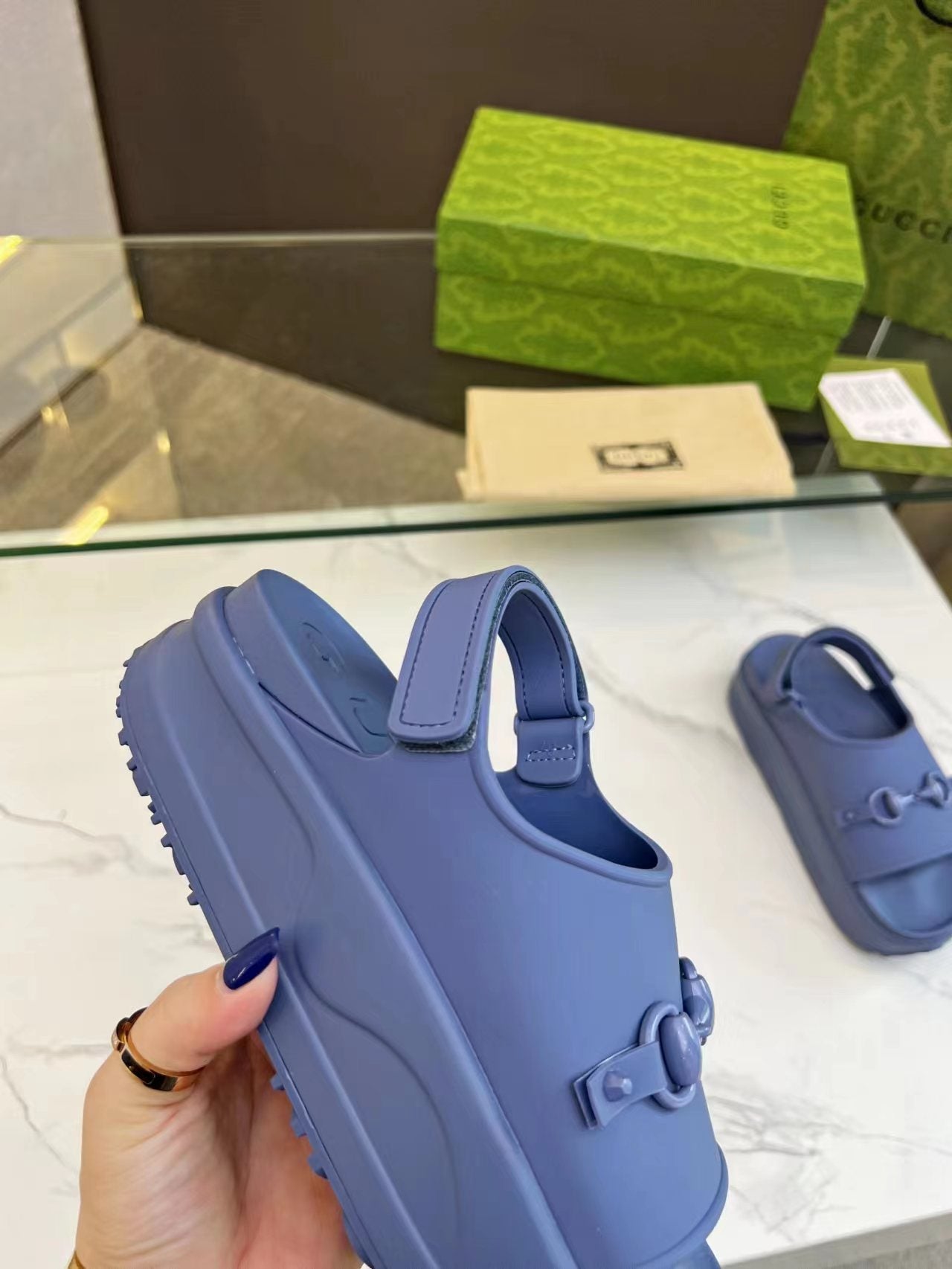 HORSEBIT FLATFORM SANDAL 5 CM IN AEGEAN BLUE IMPORTED TPU