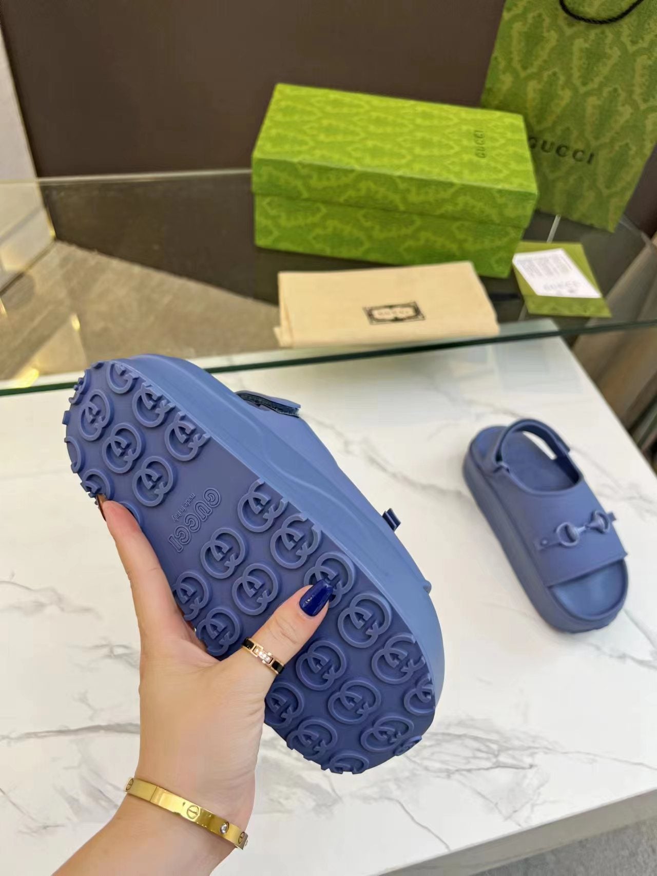 HORSEBIT FLATFORM SANDAL 5 CM IN AEGEAN BLUE IMPORTED TPU