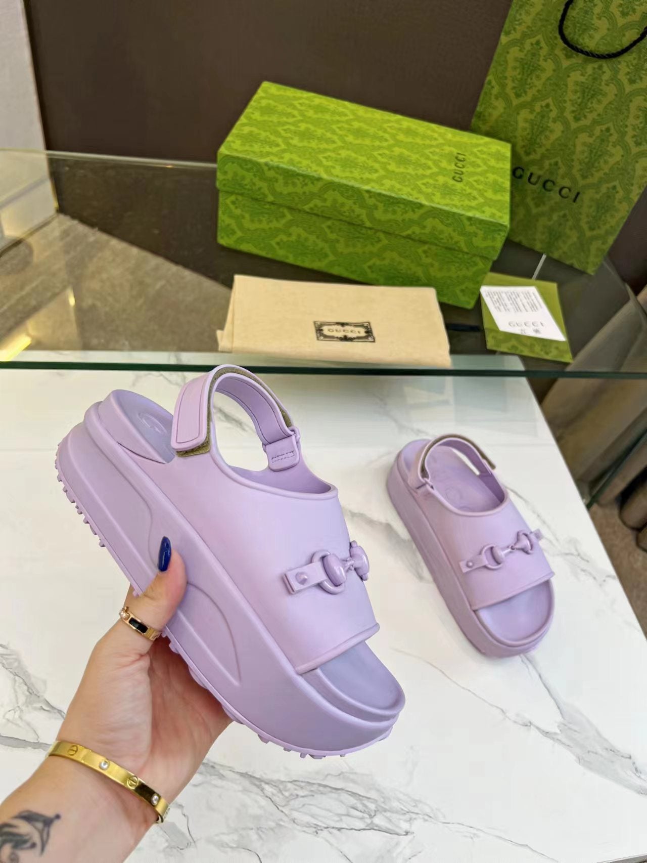 HORSEBIT FLATFORM SANDAL 5 CM IN PASTEL PURPLE IMPORTED TPU