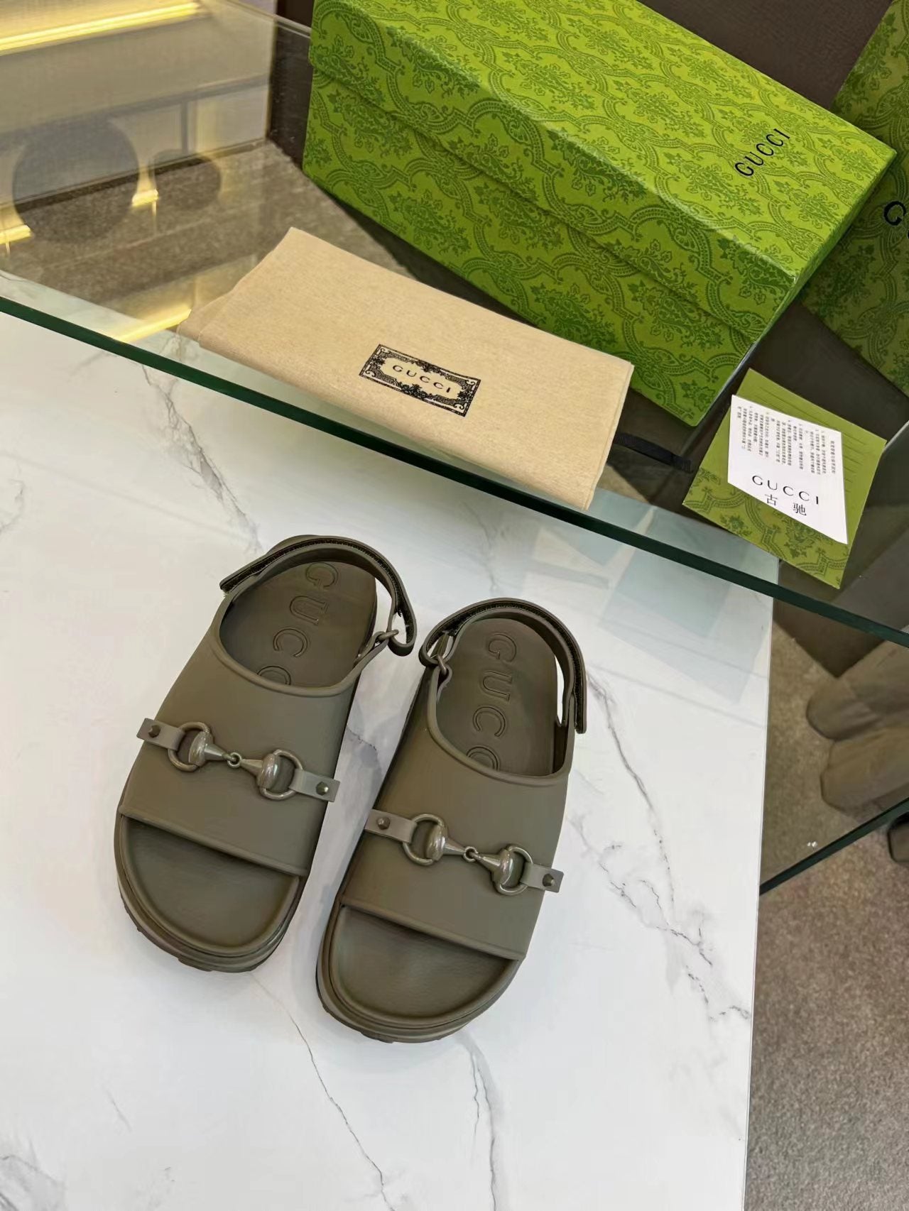 HORSEBIT FLATFORM SANDAL 5 CM IN ARMY GREEN IMPORTED TPU