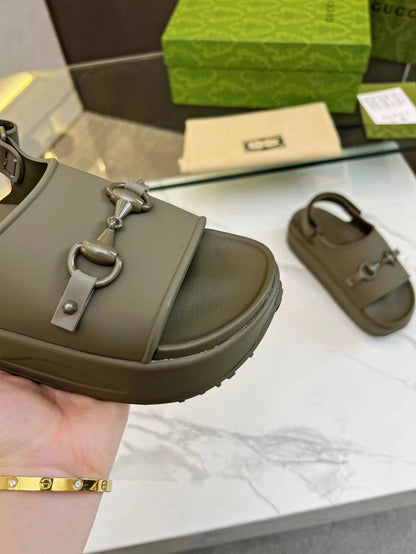 HORSEBIT FLATFORM SANDAL 5 CM IN ARMY GREEN IMPORTED TPU