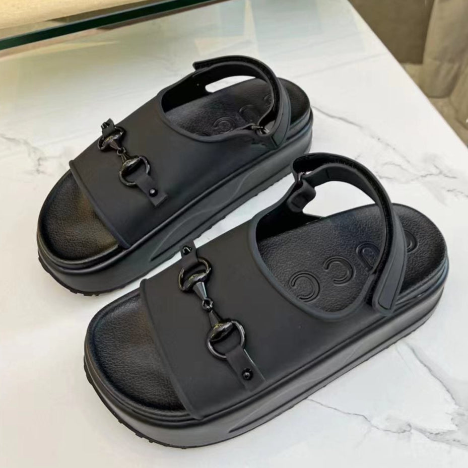 HORSEBIT FLATFORM SANDAL 5 CM IN BLACK IMPORTED TPU