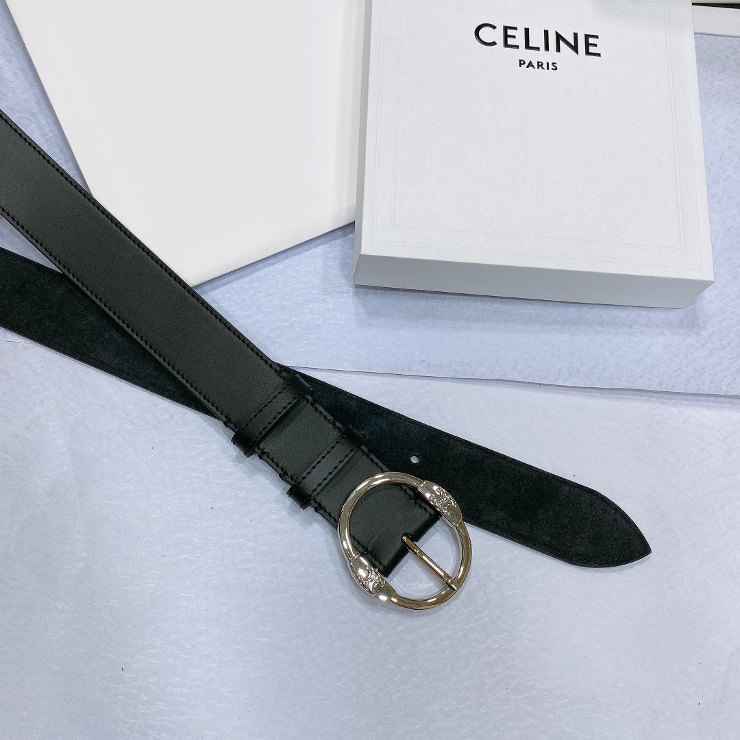 CL LARGE 35MM TWIN TRIOMPHE BELT IN BLACK CALFSKIN SILVER HARDWARE