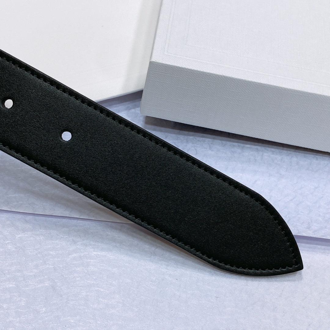 CL LARGE 35MM TWIN TRIOMPHE BELT IN BLACK CALFSKIN SILVER HARDWARE