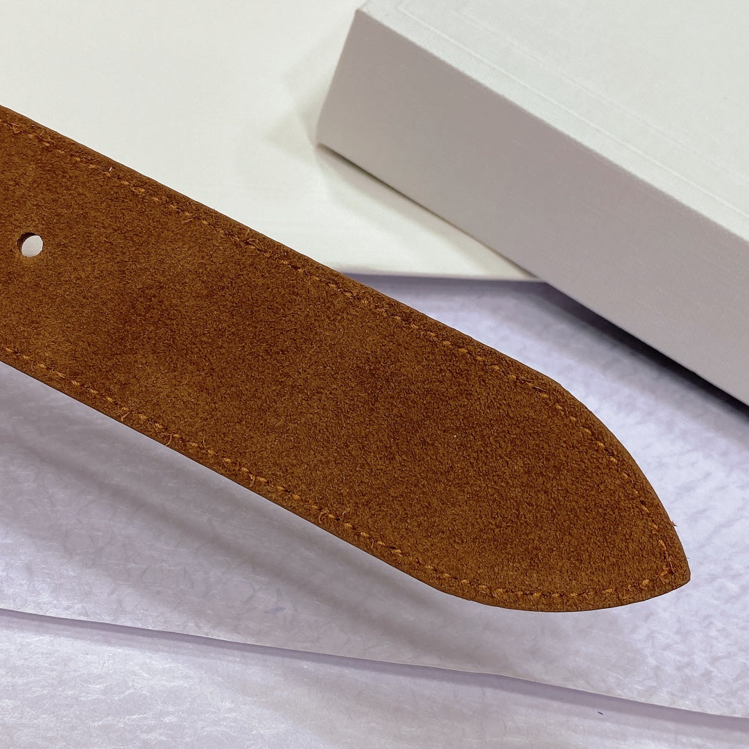 CL LARGE 35MM TWIN TRIOMPHE BELT IN BRONZE BROWN CALFSKIN SILVER HARDWARE