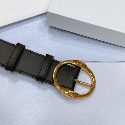 CL LARGE 35MM TWIN TRIOMPHE BELT IN BLACK AND BROWN CALFSKIN GOLD HARDWARE