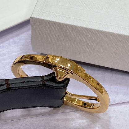 CL LARGE 35MM TWIN TRIOMPHE BELT IN BLACK AND BROWN CALFSKIN GOLD HARDWARE