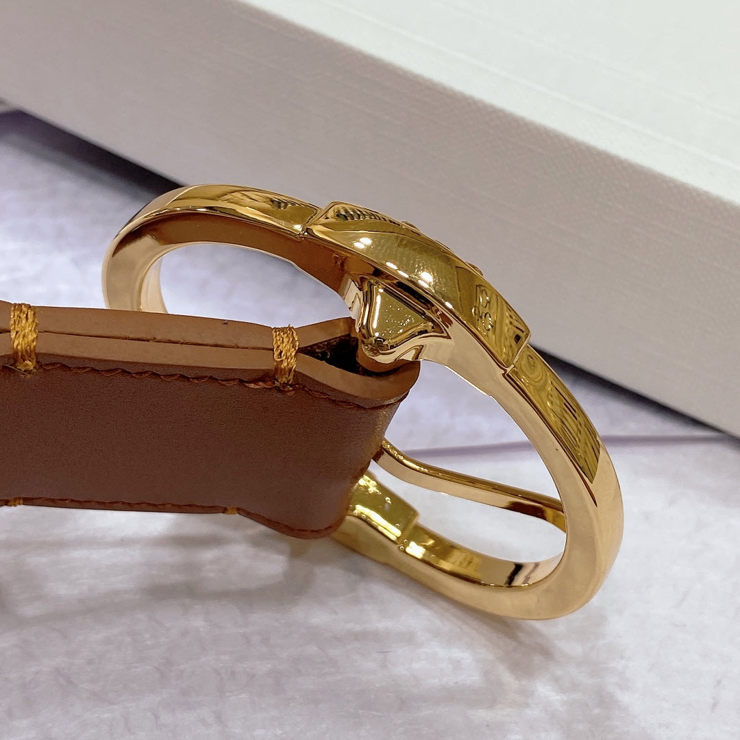 CL LARGE 35MM TWIN TRIOMPHE BELT IN BRONZE BROWN CALFSKIN GOLD HARDWARE