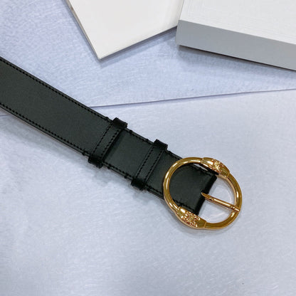CL LARGE 35MM TWIN TRIOMPHE BELT IN BLACK CALFSKIN GOLD HARDWARE